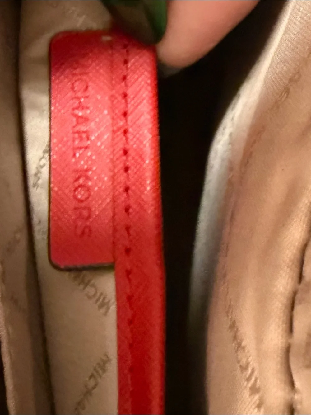 Michael Kors Brown and Red Chain-Accent Shoulder Bag one strap needs sewn pix